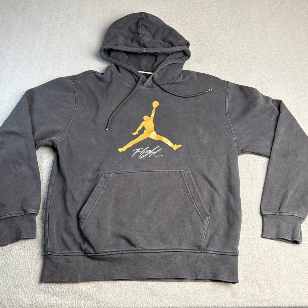 Jordan Flight Essentials Hoodie Black Gold Jumpman Pullover Sweatshirt Mens L